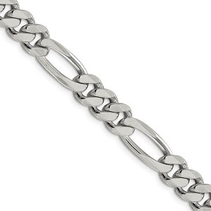 Black Bow Jewelry Men's 9mm, Sterling Silver, Solid Figaro Chain Necklace - 1 of 4