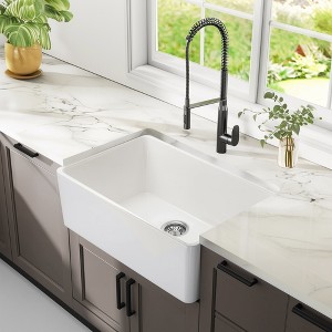 24 Inch Fireclay Farmhouse Sink,24x16 White Sink for Small Kitchen and Laundry, Apron Front Porcelain Sink Single Basin with Bottom Grid and Strainer - 1 of 1