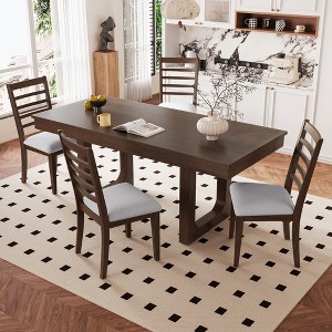 7/5 Piece Extendable Dining Table Set Farmhouse Dining Set Rustic Kitchen Table Set with Upholstered Dining Chairs, Brown/Natural-ModernLuxe - 1 of 4