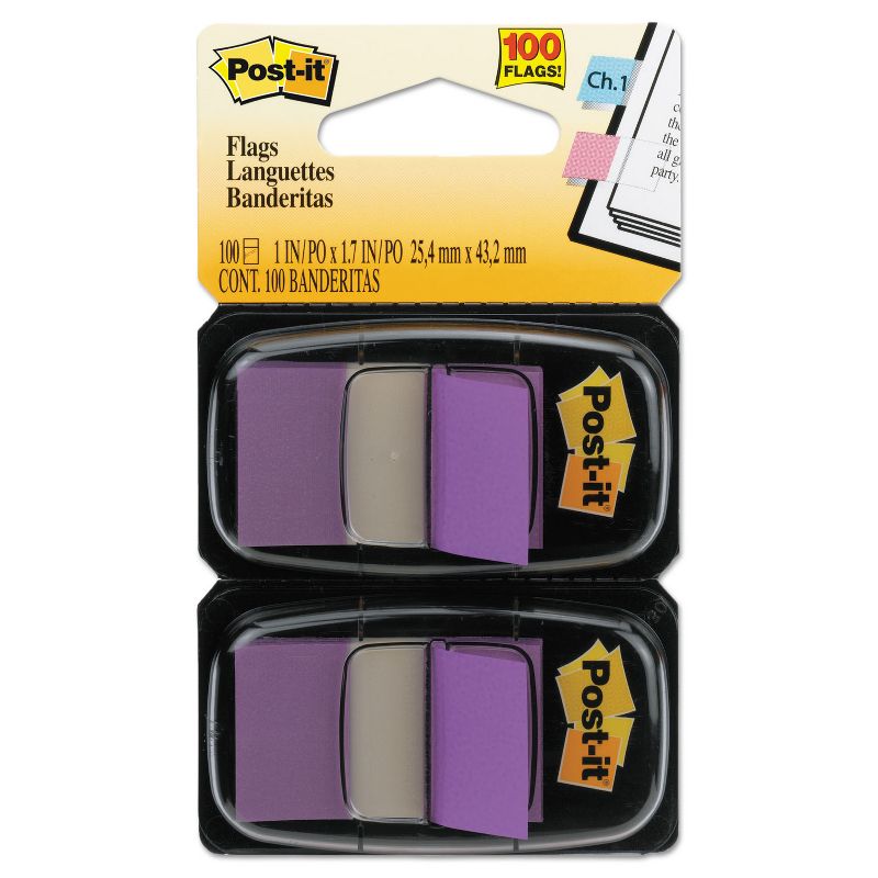 Post-it Standard Page Flags in Dispenser Purple 100 Flags/Dispenser 680PU2, 1 of 3