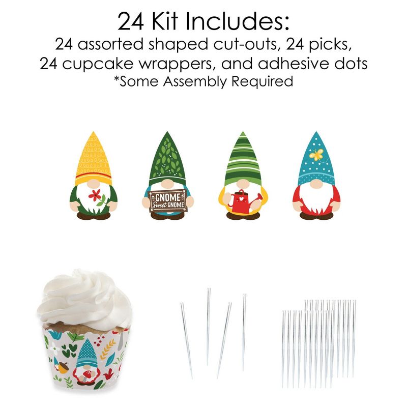 Big Dot of Happiness Garden Gnomes - Cupcake Decoration - Forest Gnome Party Cupcake Wrappers and Treat Picks Kit - Set of 24, 5 of 9
