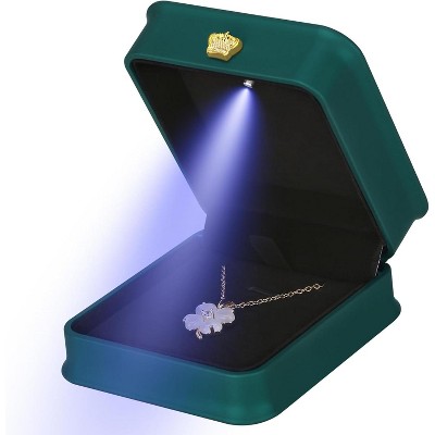 Necklace Pendant Gift Box with LED Light, Leather Jewellry Storage Display Case