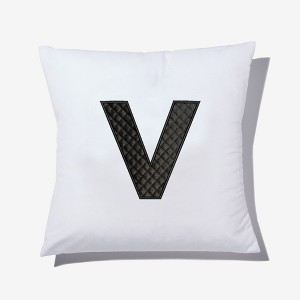 Personalization Mall Black Quilted Velour Initial Embroidered Applique Throw Pillow - 1 of 1