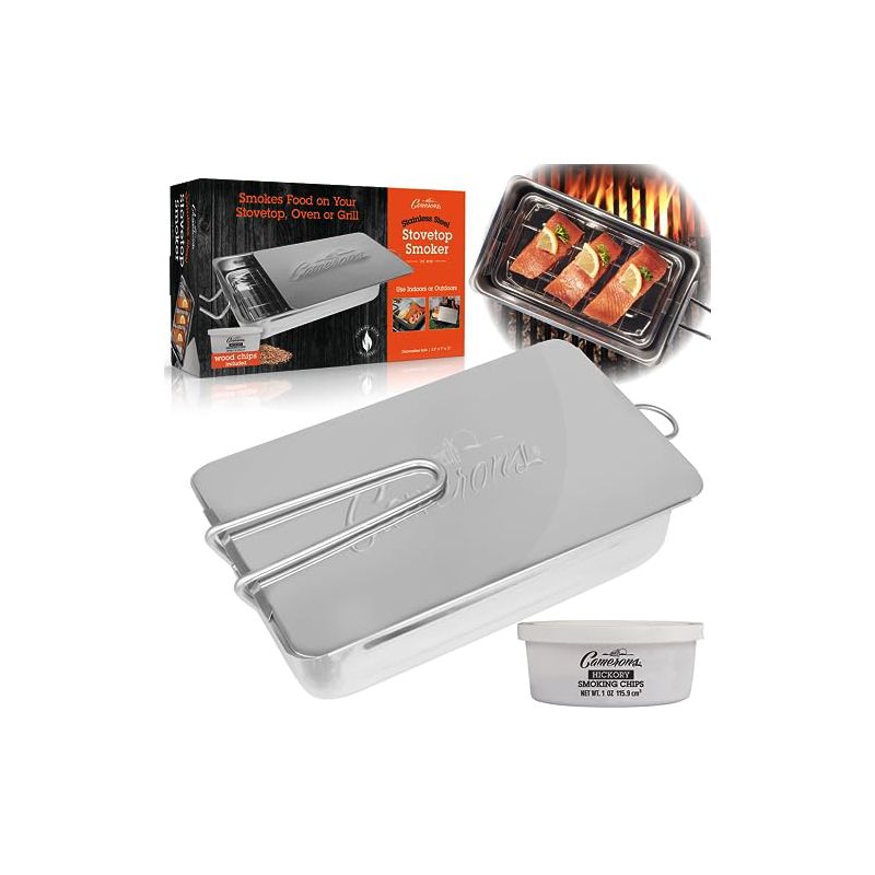 Camerons Gourmet Mini Stovetop Smoker - Stainless Steel BBQ Smoker Box w/Hickory Wood Chips & Recipes- For Indoor & Outdoor Use, 1 of 5