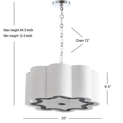 Polished Chrome 20" Drum Pendant with Scalloped Linen Shade and LED Bulbs