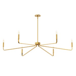 DORESshop  6-Light Gold Industrial Chandelier, Brushed Brass Metal Candle Pendant for Dining Room, Kitchen Island, Bar, Loft - 1 of 4