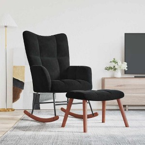 vidaXL Rocking Chair with Ottoman Black Velvet - 1 of 4