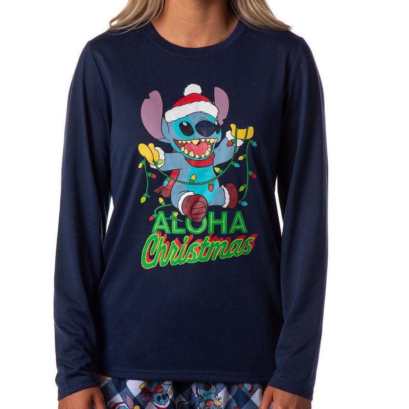 Disney Women's Lilo & Stitch Christmas Character Jogger Sleep Pajama Set Multicolored, 2 of 5