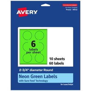 Avery Printable Round Labels, Neon Green, 2.75" Diameter, 60ct - 1 of 4