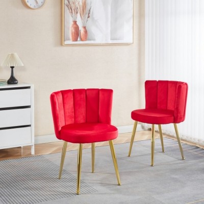 Red 2-piece set of modern dining chairs with comfortable velvet backrests