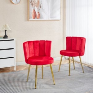 Red 2-piece set of modern dining chairs with comfortable velvet backrests - 1 of 4