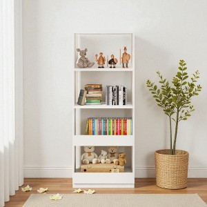 Mshliw 4-Tier Kids Bookshelf and Toy Storage Organizer, Tall Wooden Bookcase for Children’s Bedroom, Nursery, Playroom, or Living Room - 1 of 4