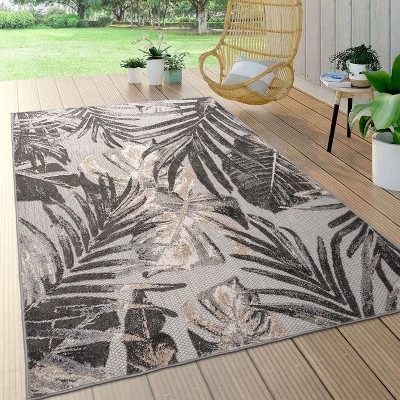 Gray Floral Synthetic 5' x 7' Reversible Area Rug