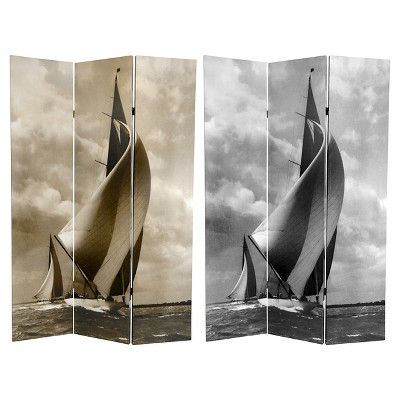 Sailboat Scene Double Sided Room Divider - Oriental Furniture