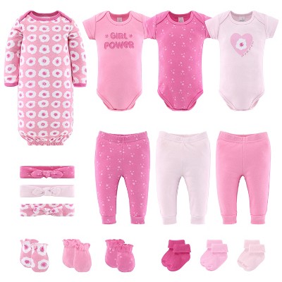 The Peanutshell Pretty Pink 16-Piece Layette Baby Girl Clothes, Gift Set, 0-3 Months
