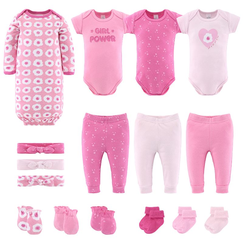The Peanutshell Pretty Pink 16-Piece Layette Baby Girl Clothes, Gift Set, 0-3 Months, 1 of 7