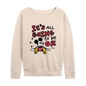 Women's - Disney - Mickey Mouse Lightweight French Terry Wide Neck Long Sleeve Graphic Shirt - 1 of 4