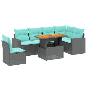 vidaXL 7 Piece Patio Sofa Set with Cushions Black Poly Rattan - 1 of 4