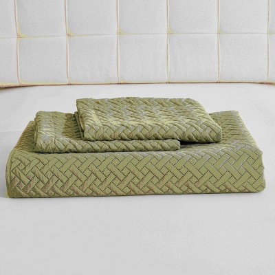 Legacy Decor 3 PCS Pinsonic Reversible All Season Bedspread Quilt Coverlet Oversized Queen Size Sage Color