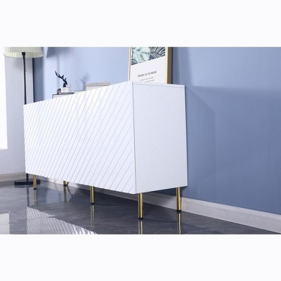 63" White MDF and Metal Sideboard Buffet with 4 Doors