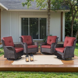 Gymojoy 4 Pieces Outdoor Rocking Chair Rattan Rocker Chairs with Cushion - 1 of 4