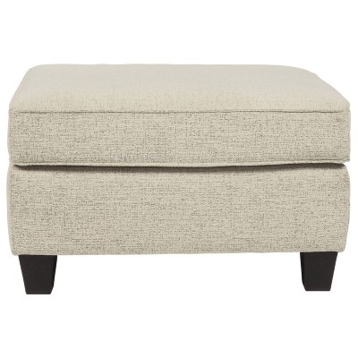 Beige Chenille Contemporary Ottoman with Dark Wood Legs