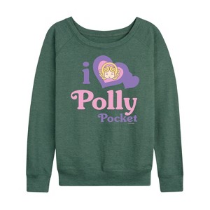 Women's - Polly Pocket - I Love Polly Pocket Lightweight French Terry Wide Neck Long Sleeve Shirt - 1 of 4