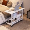 Portable Rolling Desk on Wheels Adjustable Height Mobile Computer Desk for Small Space Small Standing Desk with Storage Shelves White 80 x 40 - 2 of 4
