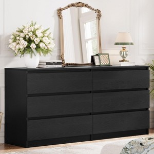 Angel Sar 59" Modern 6 Drawer Dresser, Handleless Black Wood Dresser with Spacious Tabletop, Smooth Glide Drawers for Bedroom - 1 of 4