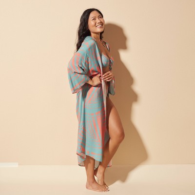 Shade & Shore Women's Long Kimono Cover Up Top - Shade & Shore™ Turquoise Blue S/M — фото 4