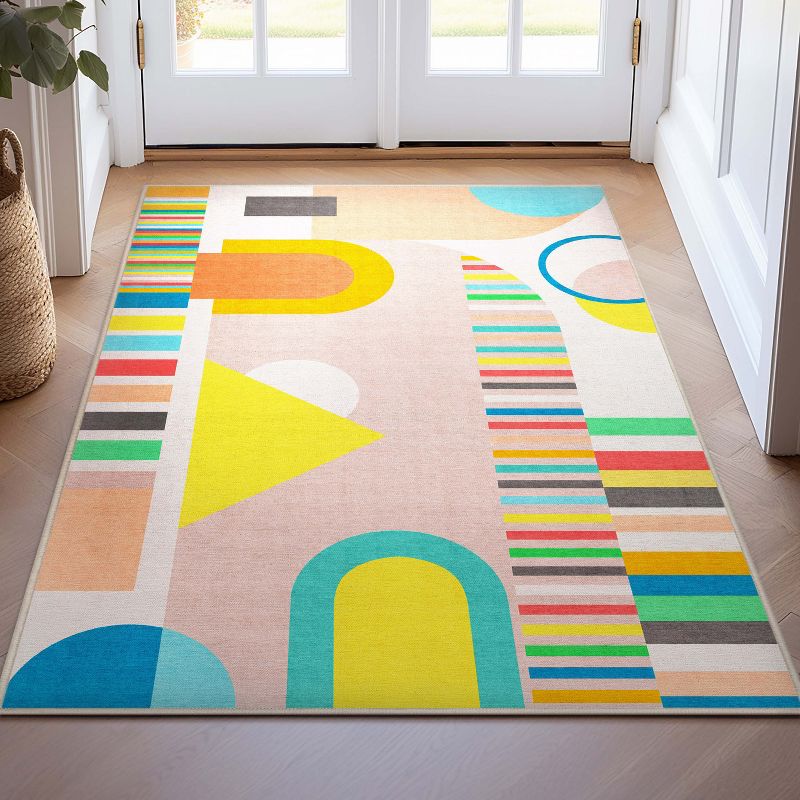 Well Woven Geometric Modern Flat-Weave Washable Area Rug - Multi Color Bright Geometric Abstract - For Living Room, Bedroom and Office, 3 of 9