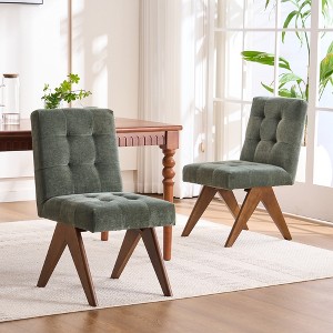 YOUNIKE Modern Upholstered Chair Set of 2 Dining Room Armless Kitchen Chairs Linen Fabric Chair Vanity with 4.7" Thick Cushion Wood V-Leg - 1 of 4