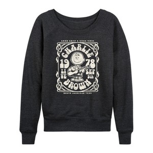 Women's - Peanuts - Charlie Brown Tour Lightweight French Terry Wide Neck Long Sleeve Shirt - 1 of 4