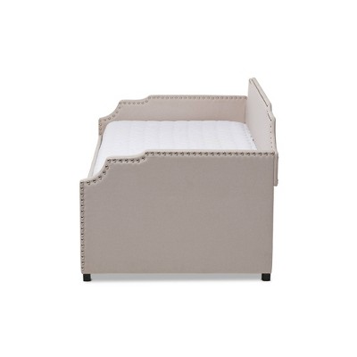 Beige Twin Upholstered Daybed with Nailhead Trim and Trundle