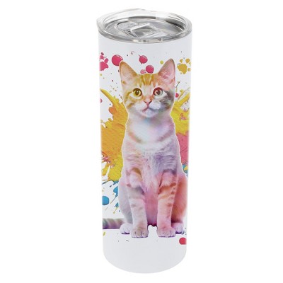 100 North 20 Ounce Stainless Steel On the Go Travel Tumbler With Push Top Lid, Tabby Cat Paint Splatter