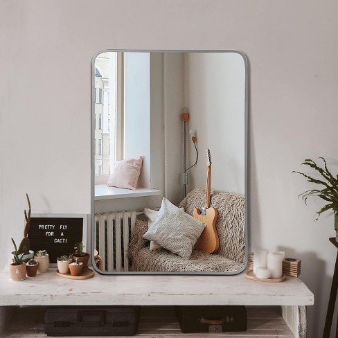 Serio Thin Frame Mirror,Rounded Corner Rectangular Decorative Mirrors,Bathroom Vanity Mirrors-The Pop Home - image 1 of 4