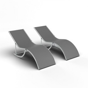 Patio Lounge Chairs Set of 2 - S-Shaped Ergonomic Design, Textilene Fabric, Aluminum Chaise Lounge for Pool, Beach, Garden - 1 of 4