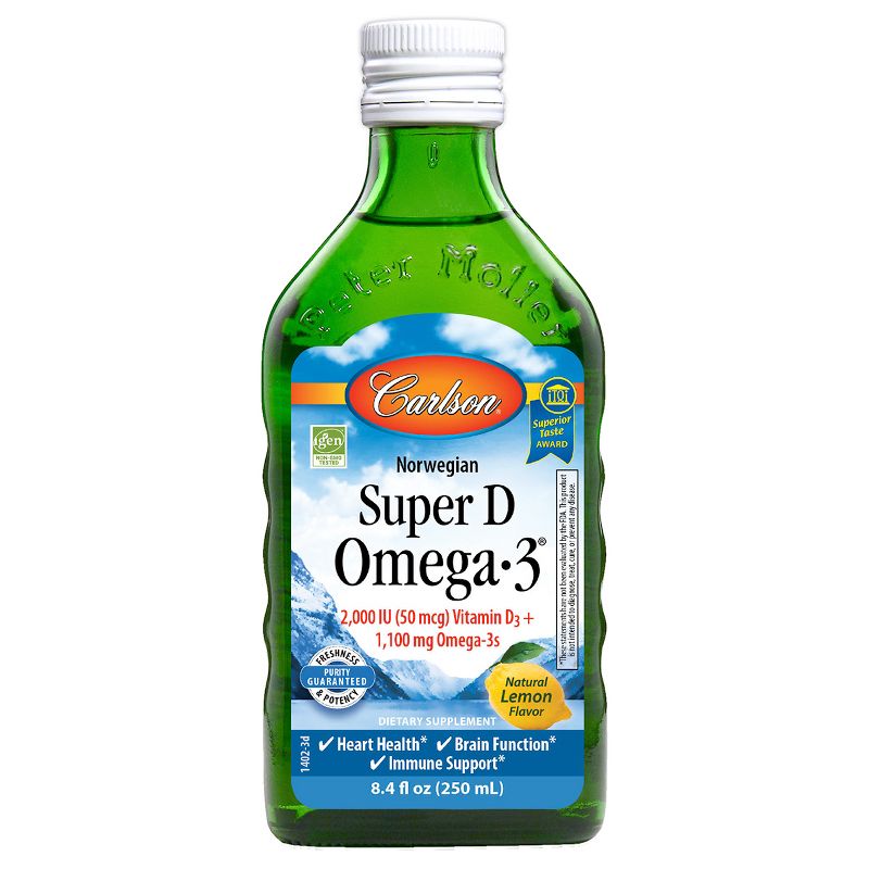 Carlson - Super D Omega-3, 2000 IU (50 mcg) Vitamin D3, 1100 mg Omega-3s, Norwegian, Wild Caught, Lemon, 1 of 5
