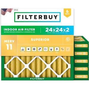 Filterbuy 24x24x2 Air Filter (6-Pack), Pleated MERV 11 Allergen Defense Replacement HVAC AC Furnace Filters (Actual Size: 23.38 x 23.38 x 1.75) - 1 of 4