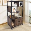 Litter Box Enclosure, Wooden Metal Frame Hidden Cat Washroom On Wheels with Hammock, Cat Tree with Litter Box Furniture, Cabinet - 2 of 4