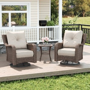 LayinSun Wicker Outdoor Furniture Set with 6-inch Comfy Cushions, High Back Patio Furniture Set with Swivel Rocking Chairs and Side Table - 1 of 4