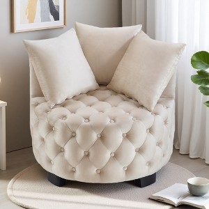 30.5" Velvet Tufted Leisure Chair with Cushions and Round Back - 1 of 4