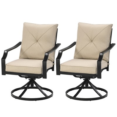 Costway Set of 2 Patio Swivel Dining Chairs Cushioned Armrest Garden Deck