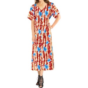 LA LEELA Women's Dress Summer Holiday Beachwear Swim Suit Long Shirt Button Up Beach Cover ups Night T Shirt for Women Large-X-Large Red, Floral - 1 of 4