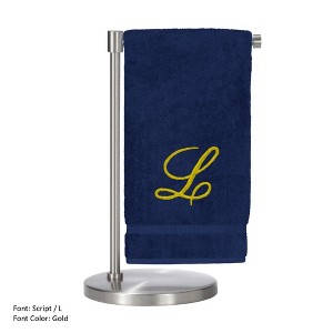 BC BARE COTTON Monogrammed Bath Towel, Personalized Gift, 27 x 54 inches - Set of 2 - Navy - Gold Script - 1 of 1