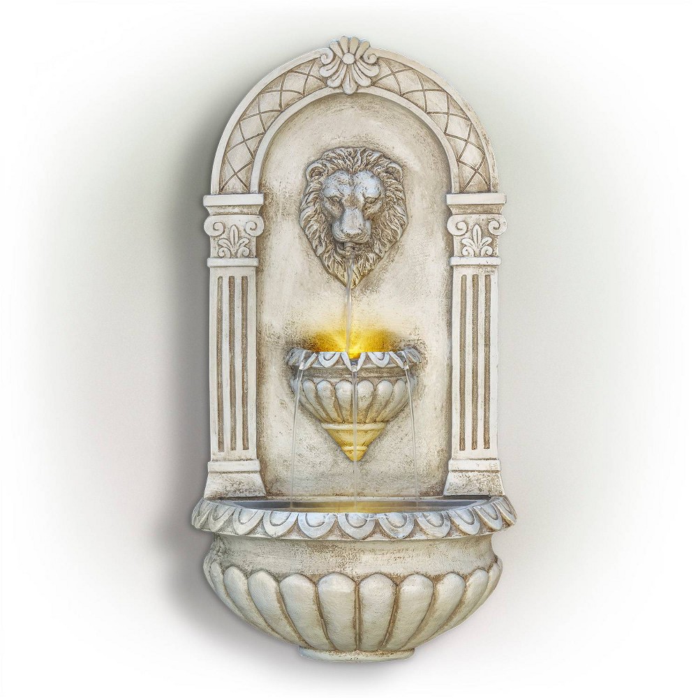 Photos - Fountain Pumps 32" Resin Classical Walled Fountain with Lion Head and LED Lights Off-Whit