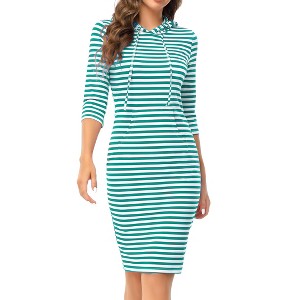 Women's Hoodie Dress Pullover Hoody Dress Casual Fitted Knee Length Dress with Pocket - 1 of 4