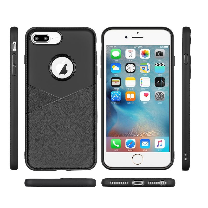 Reiko Apple iPhone 8 Plus TPU Leather Feel Case Leather Fit Flexible Slim Premium Case in Black, 3 of 5
