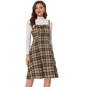 INSPIRE CHIC Women's Plaid Sleeveless Tie Back A-Line Overall Pinafore Dresses - 1 of 4