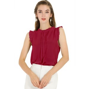 INSPIRE CHIC Women's Ruffled Curved Hem Business Office Vintage Sleeveless Blouse - 1 of 4